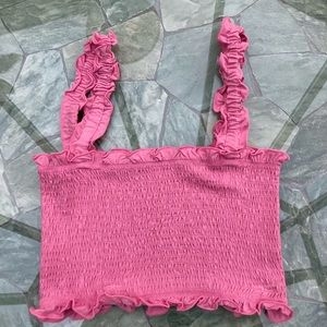 Women’s size large pink ruffled crop tank- top